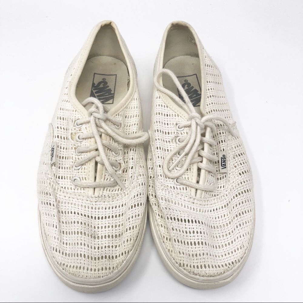 VANS | Cream Ivory Knit Lace Up Tie Sneakers Tennis Shoes Women’s Size 8 - Picture 4 of 13